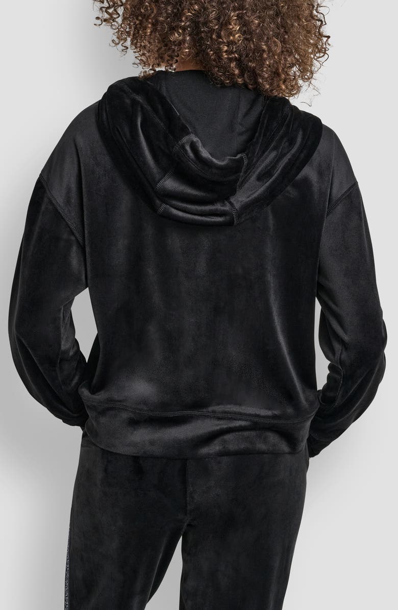 DKNY Velour Zip-Up Hoodie, Alternate, color, Black/ Silver