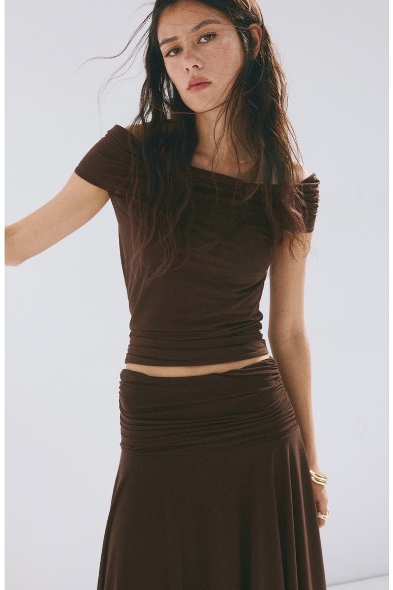 Asymmetric Chiffon Midi Skirt, Alternate, color, BROWN