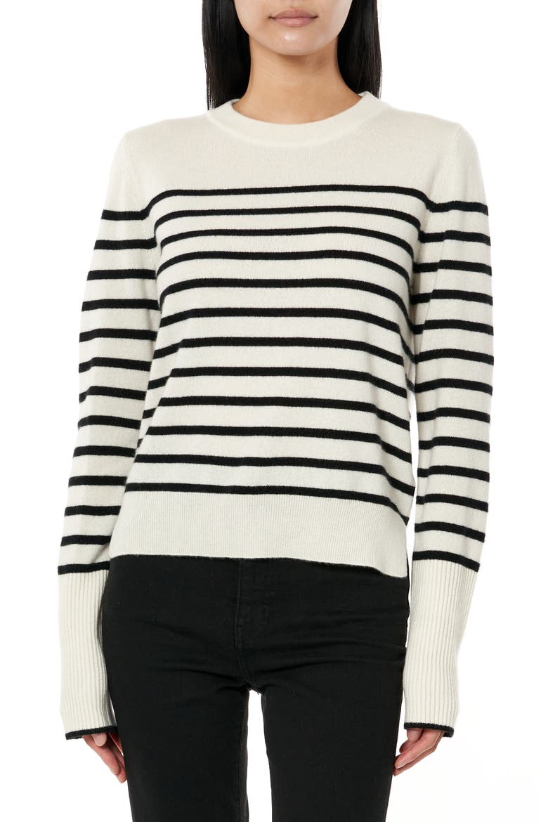 Lean Lines Stripe Cashmere Sweater, Main, color, CREAM / BLACK