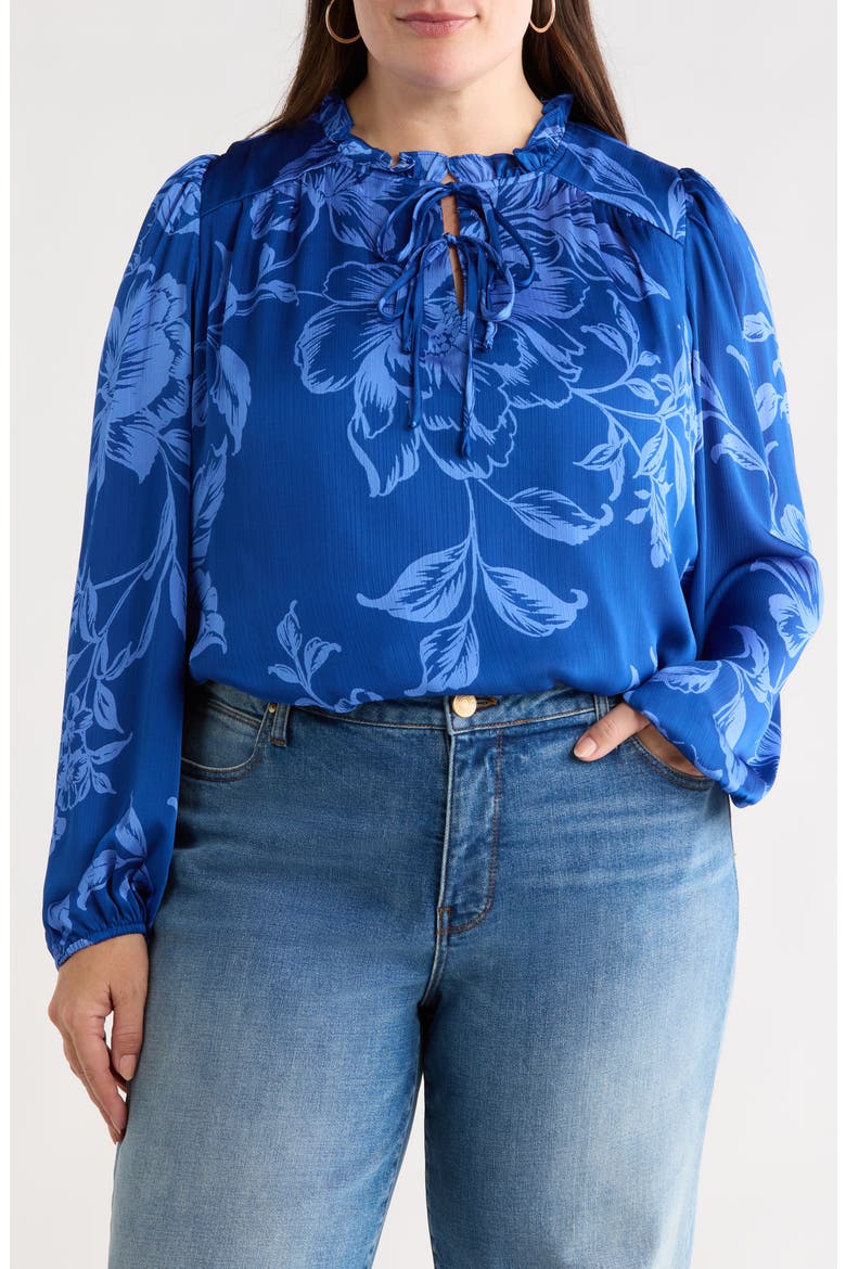 Ciara Floral Lindsey Ruffle Top, Main, color, NAVY-BLUES