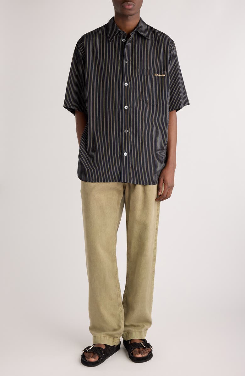 Isabel Marant Labilio Stripe Cotton Button-Up Shirt, Alternate, color, 