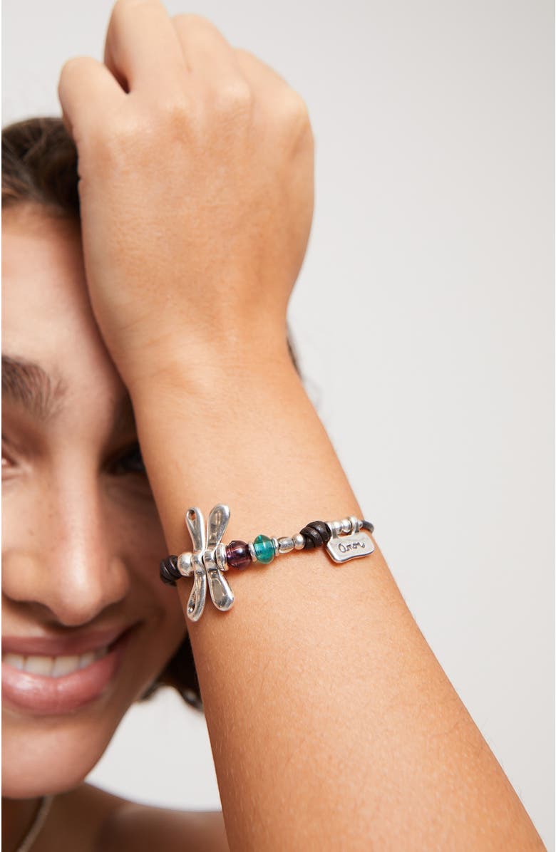 UNODE50 Dragonfly Charm Leather Bracelet, Alternate, color, Silver