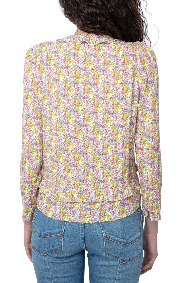 Zadig & Voltaire Tresse Liberty Wings Ruffle Button Front Blouse, Alternate, color, 