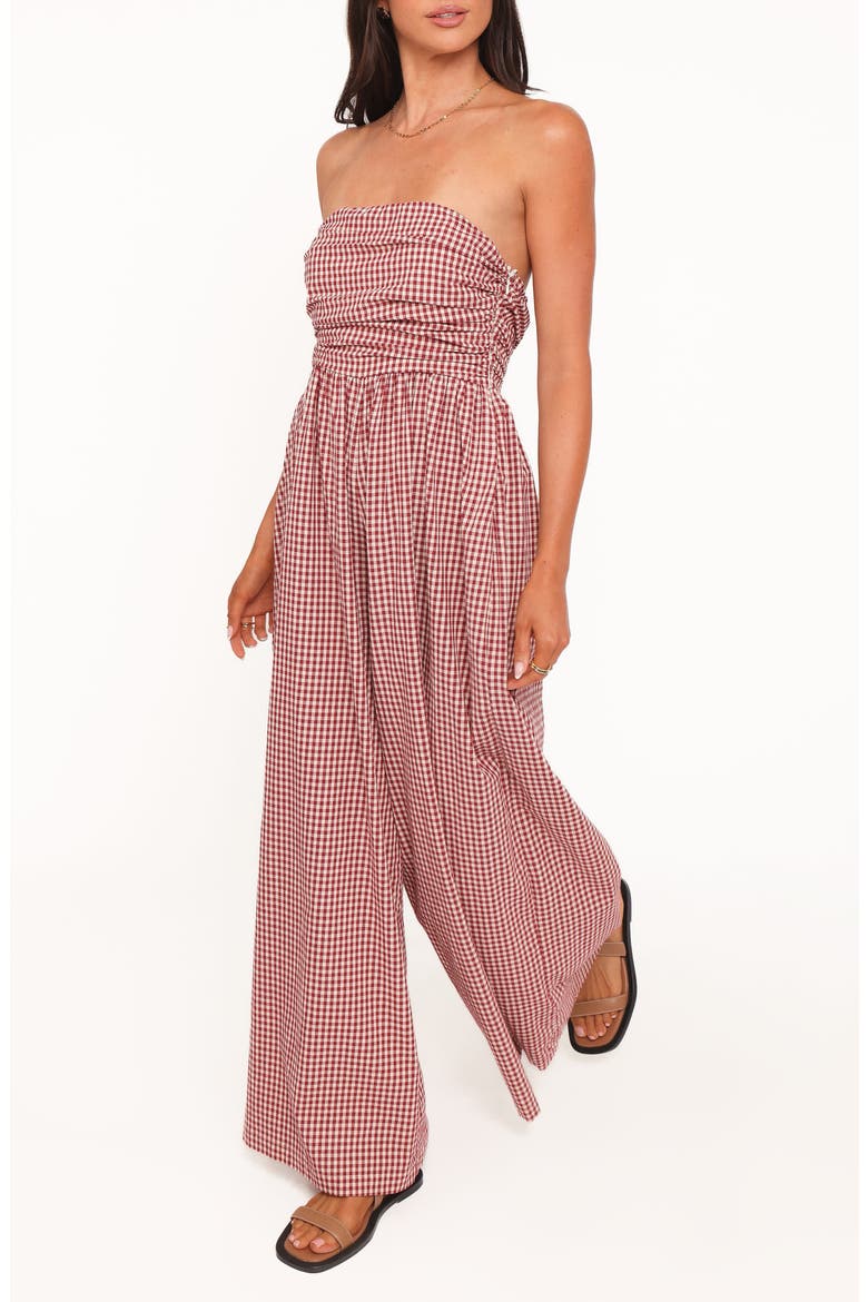 Paige Strapless Wide Leg Jumpsuit, Alternate, color, RED GINGHAM