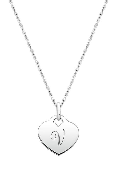 Sterling Silver Baby Heart & Engraved Initial 12-14" Necklace