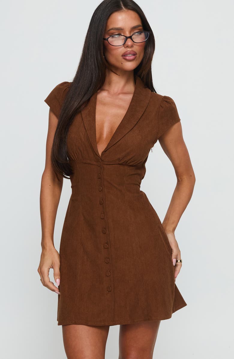 Princess Polly Magdalene Corduroy Button-Up Minidress, Alternate, color, 