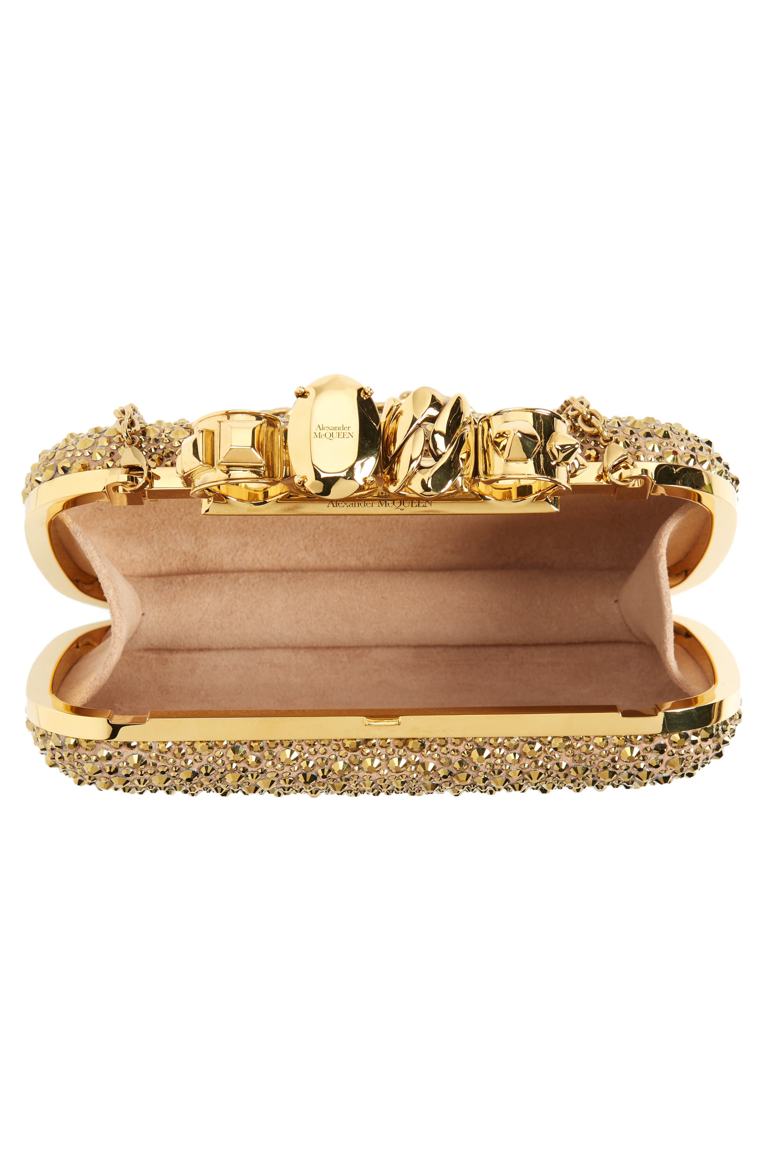 McQueen Skull Crystal Embellished Knuckle Clutch, Alternate, color, 
