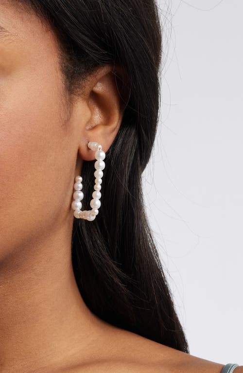 Open Edit Imitation Pearl Rectangle Hoop Earrings In White