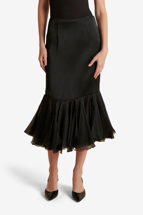 Marina Moscone Cady Skirt With Organza Founce Hem In Black