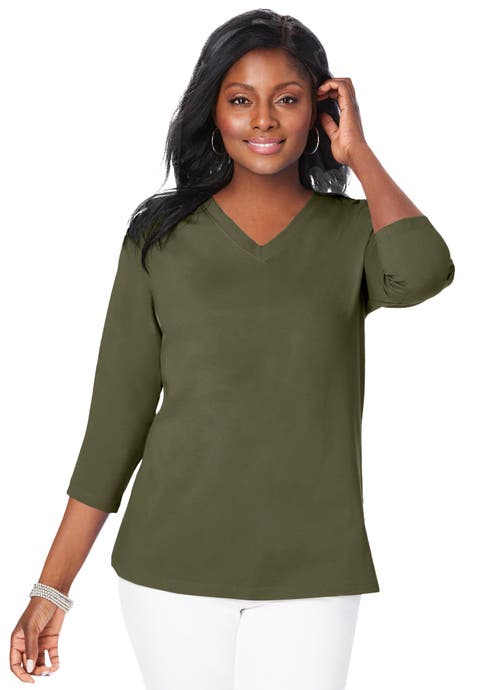 Stretch Cotton V-Neck Tee (Plus Available)