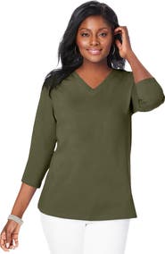 Jessica London Stretch Cotton V-Neck Tee