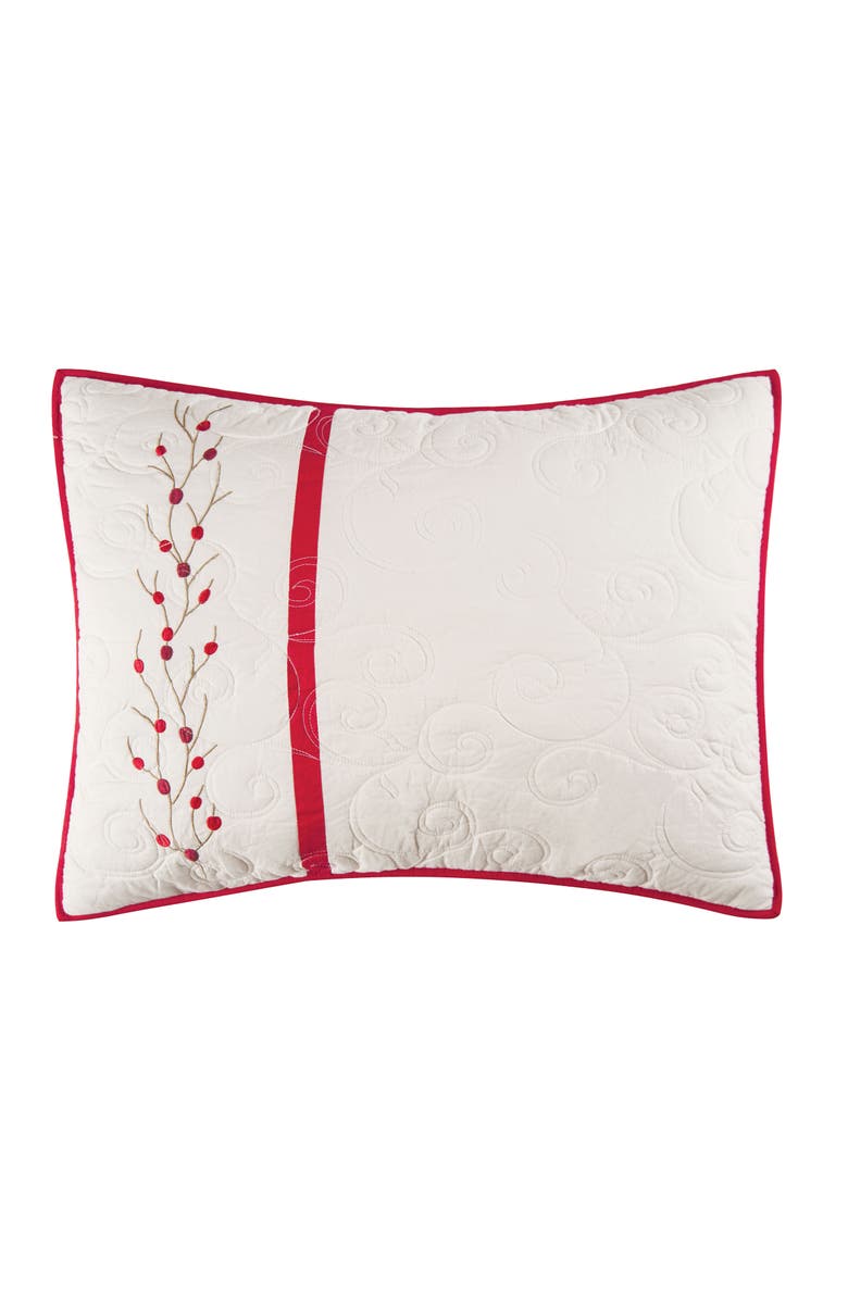 C&F Home 20" x 26" Christmas Berry Wreath Quilted Standard Pillow Sham, Main, color, Red