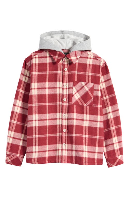 Treasure & Bond Kids' Plaid Hooded Shacket in Red Russet Lodge Plaid 