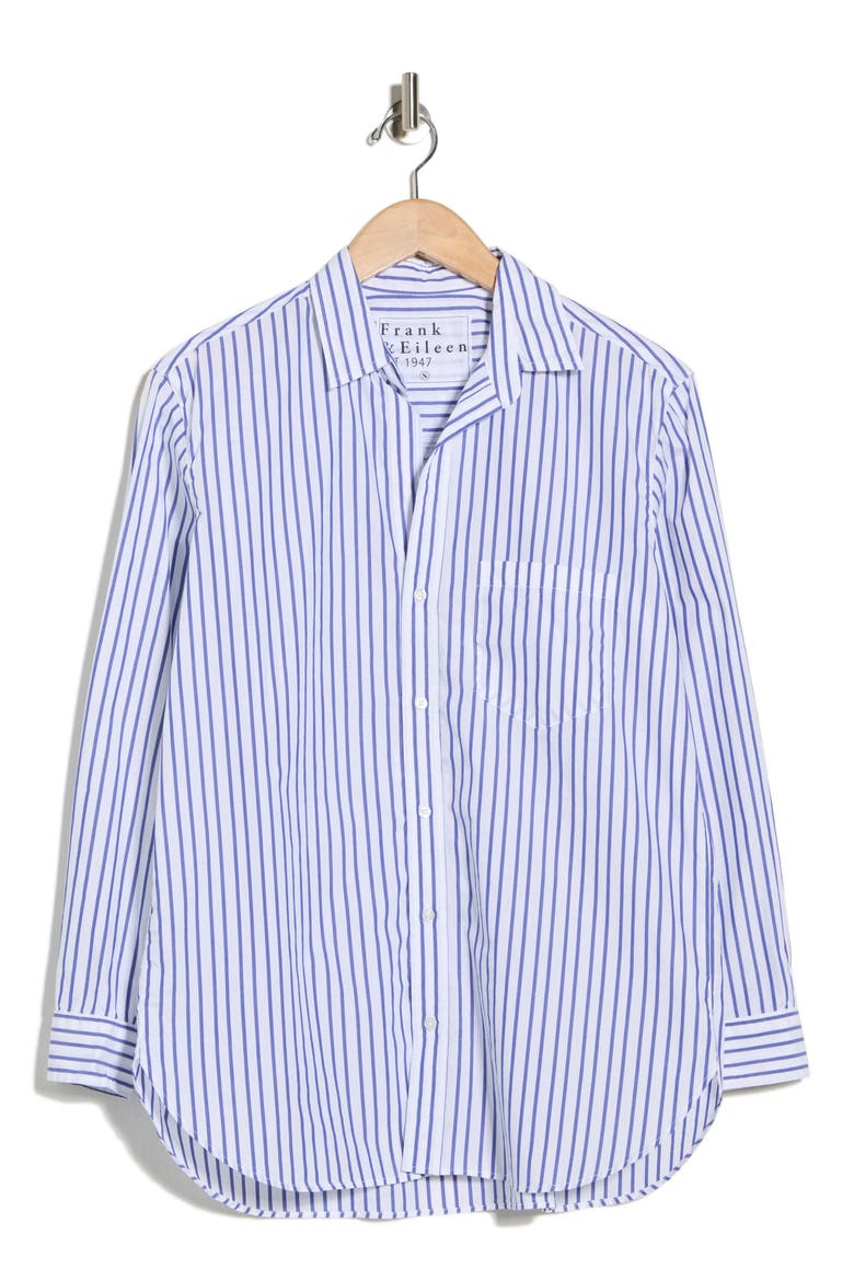 Relaxed Fit Cotton Button-Up Shirt, Alternate, color, WHITE W/ BLUE STRIPE