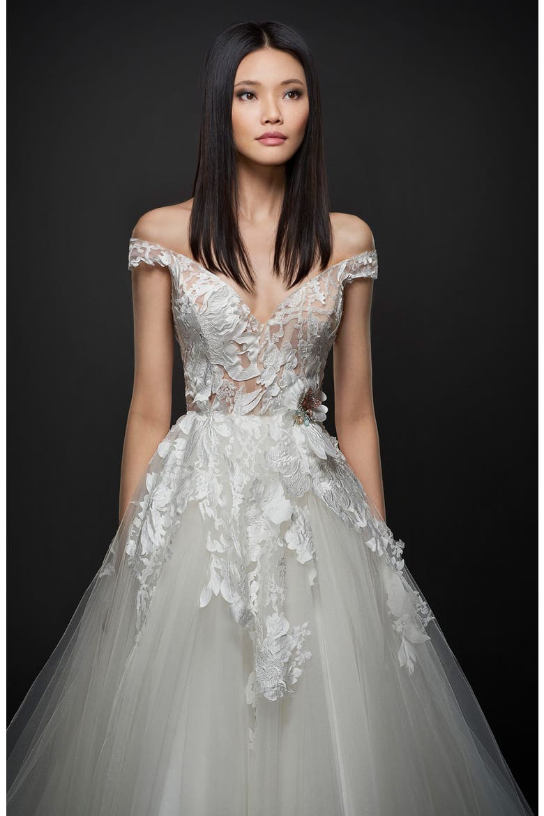 Off the Shoulder Sparkle Ballgown, Alternate, color, WHITE