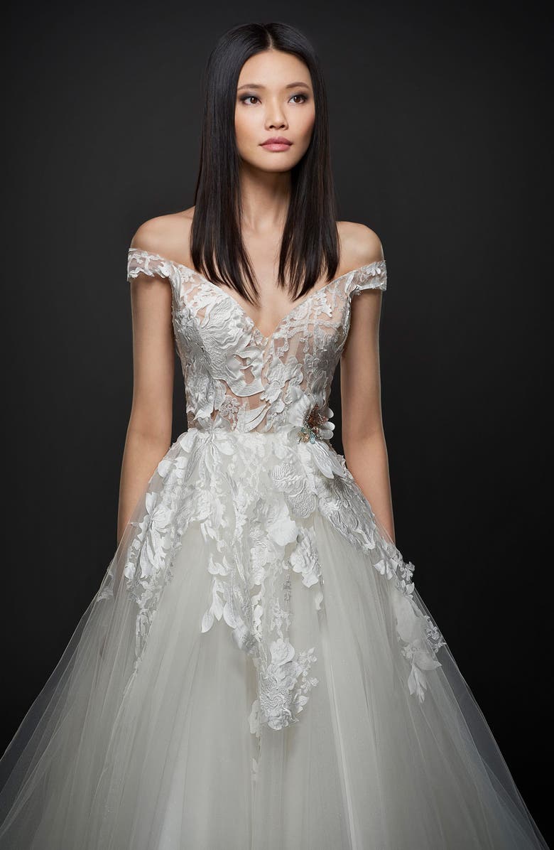 Lazaro Off the Shoulder Sparkle Ballgown, Alternate, color,