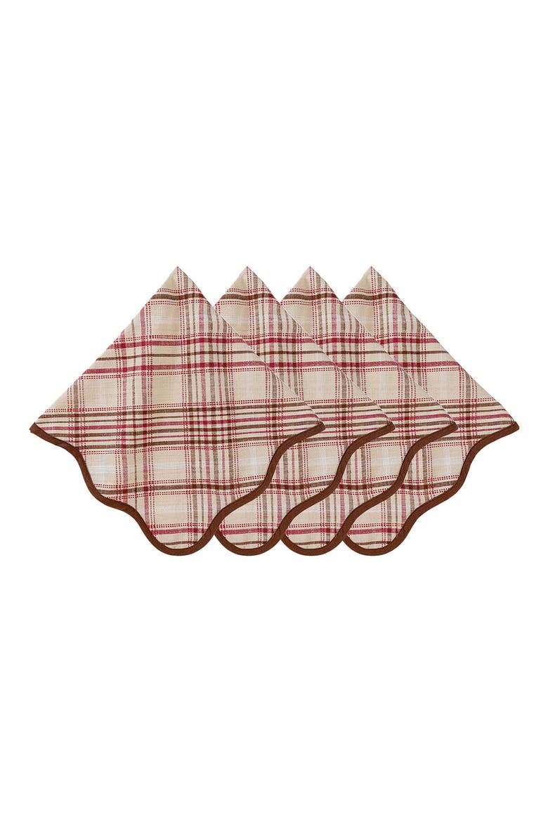 Set of 4 Harvest Tartan Cotton Napkins, Main, color, MULBERRY/ BROWN