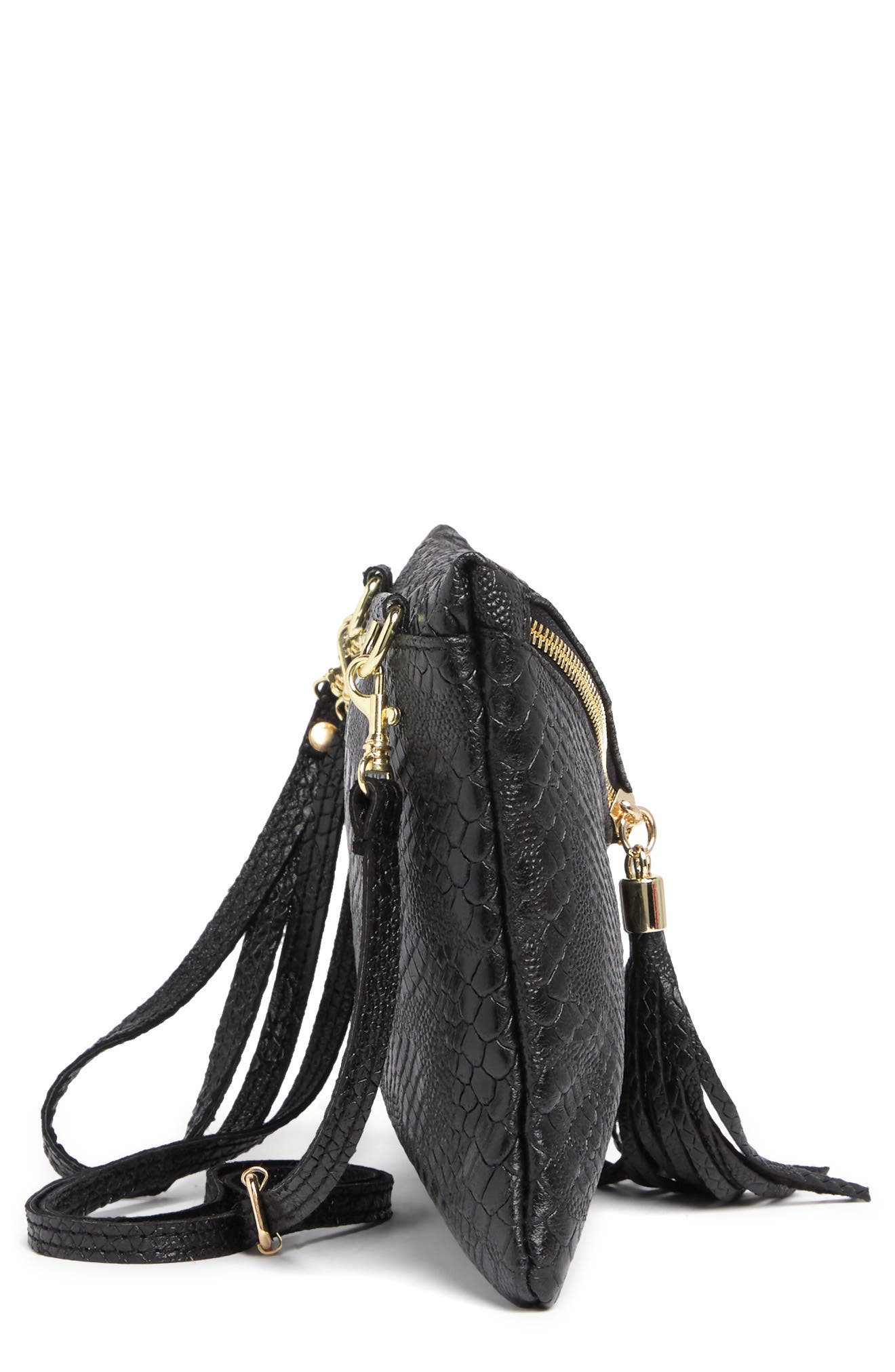 Snake Embossed Leather Clutch, Alternate, color, NERO