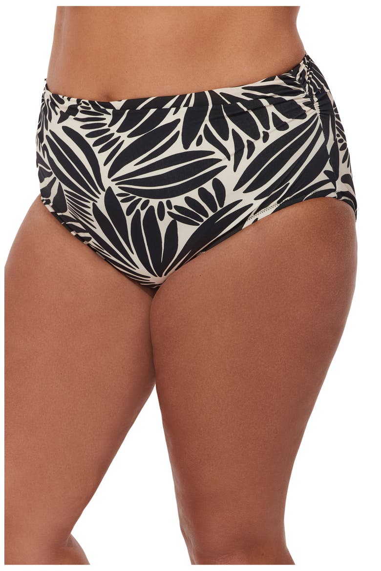 Comeback Plus Size Shirred High Waist Swim Bottom, Alternate, color, Black-White