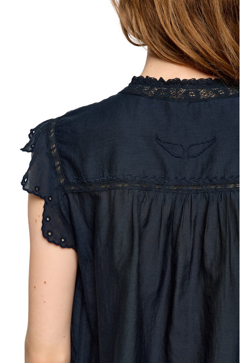 Tika Lace Trim Flutter Sleeve Top, Alternate, color, ENCORE