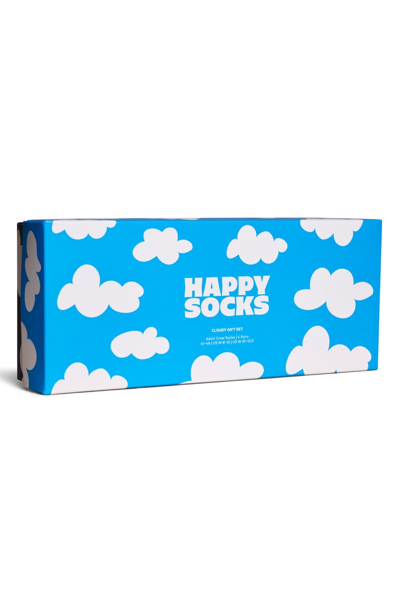 Happy Socks Cloudy Assorted 4-Pack Cotton Blend Crew Socks Gift Box, Alternate, color, Light Blue