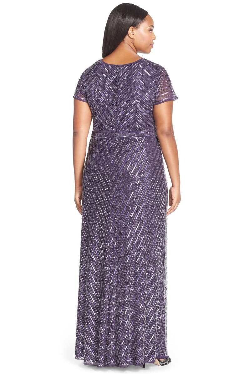 Adrianna Papell Embellished Cap Sleeve Gown, Alternate, color, 
