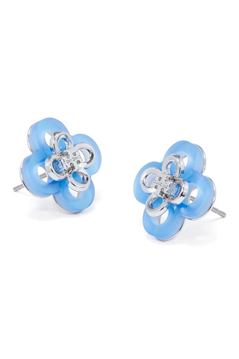 Kira Clover Stacked Stud Earrings, Alternate, color, TORY SILVER / BLUE