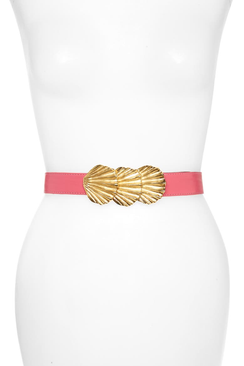Sally Shell Clasp Leather Belt, Main, color, PINK