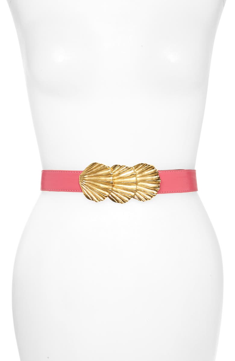 Raina Sally Shell Clasp Leather Belt, Main, color, Pink