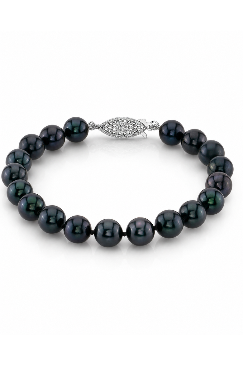 7.5-8.0mm Akoya Black Pearl Bracelet, Main, color, Black Pearls