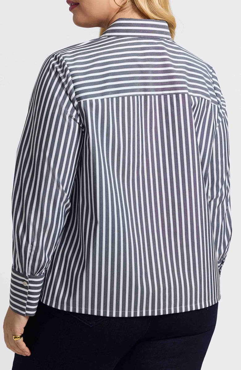 Foxcroft Bella Stripe Popover Top, Alternate, color, Black/ White
