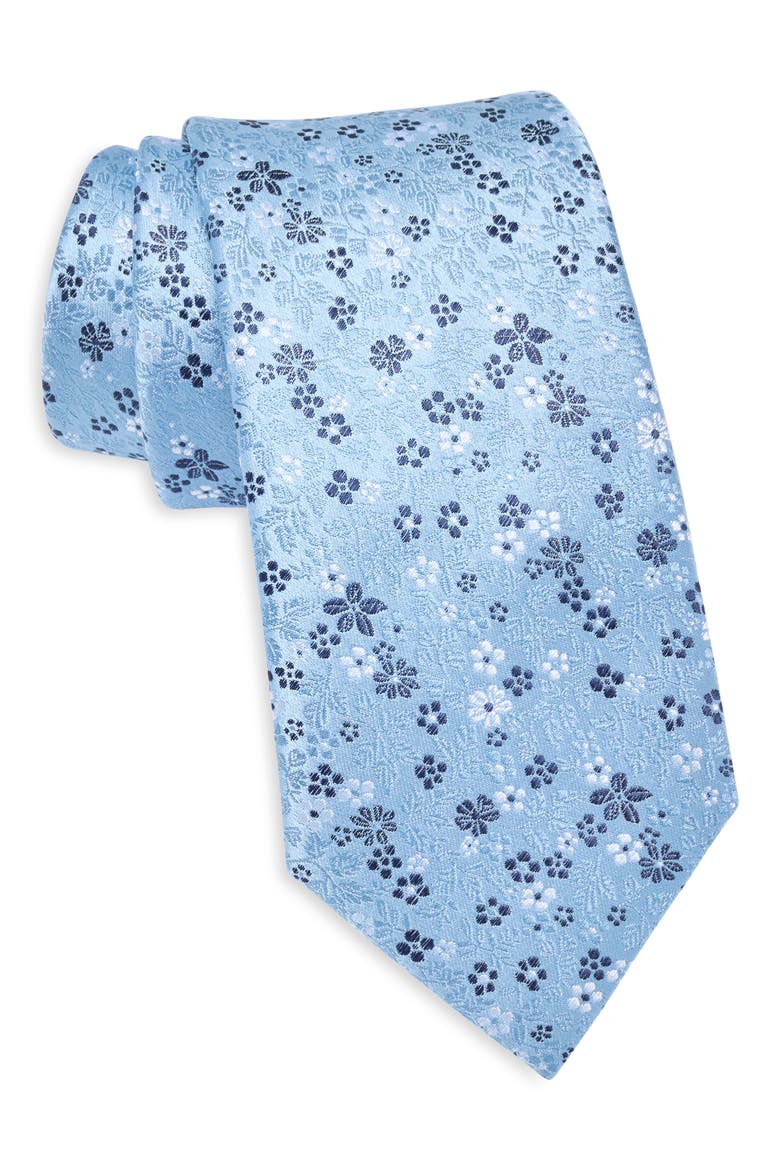 Floral Silk Jacquard Satin Tie, Main, color, BLUE