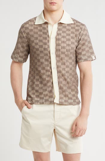 Rag & Bone Payton Short Sleeve Knit Button-up Shirt In Brown
