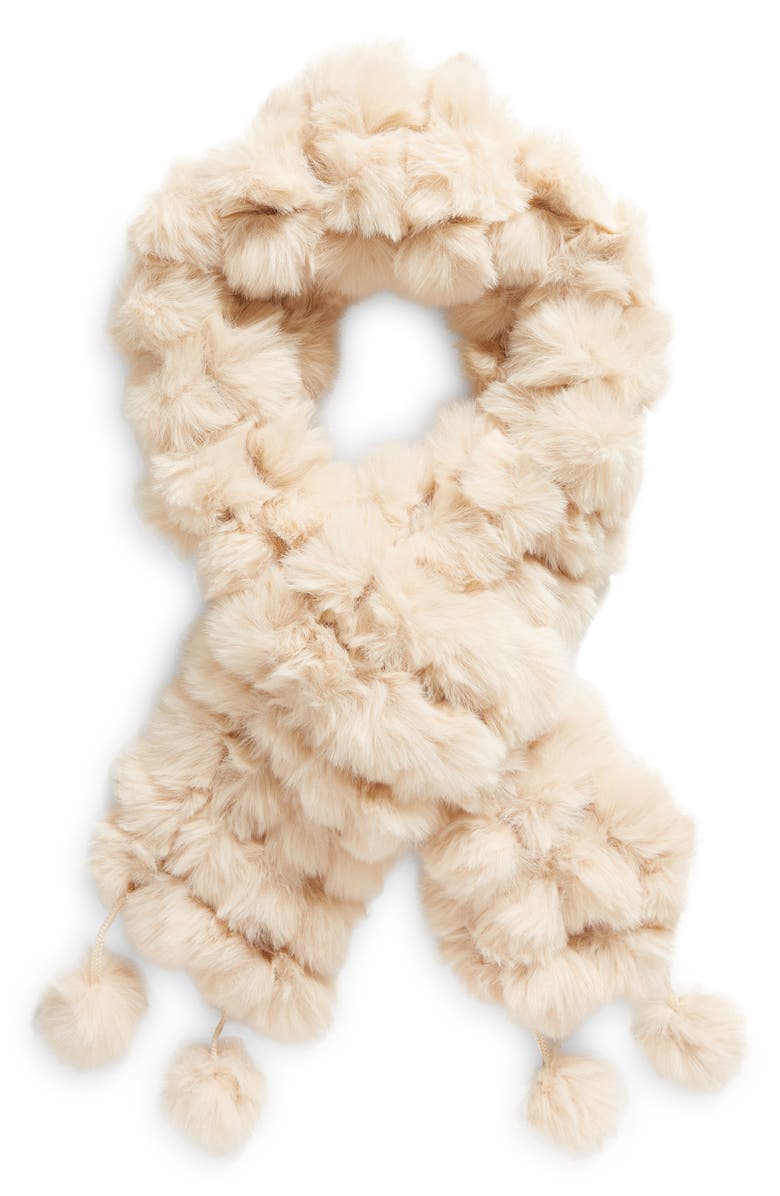 La Fiorentina Faux Fur Pompom Muffler Scarf, Alternate, color, Beige