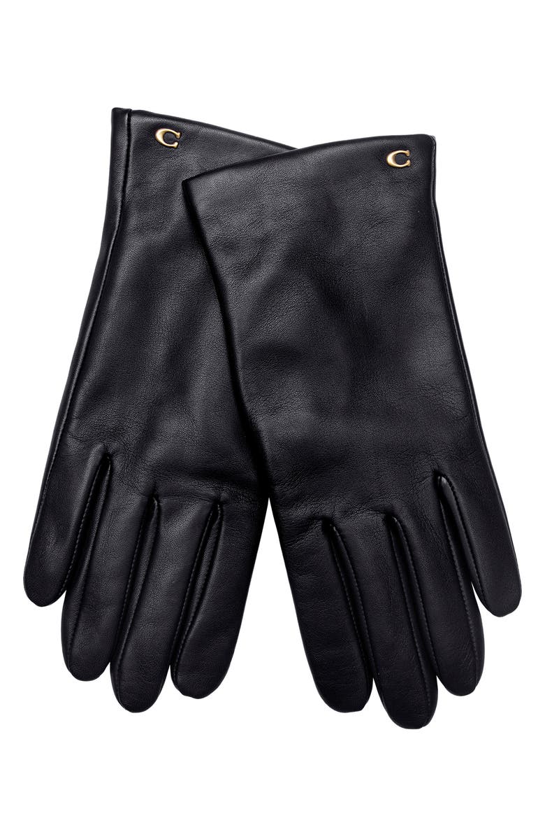 COACH Logo Hardware Leather Tech Gloves, Alternate, color, 