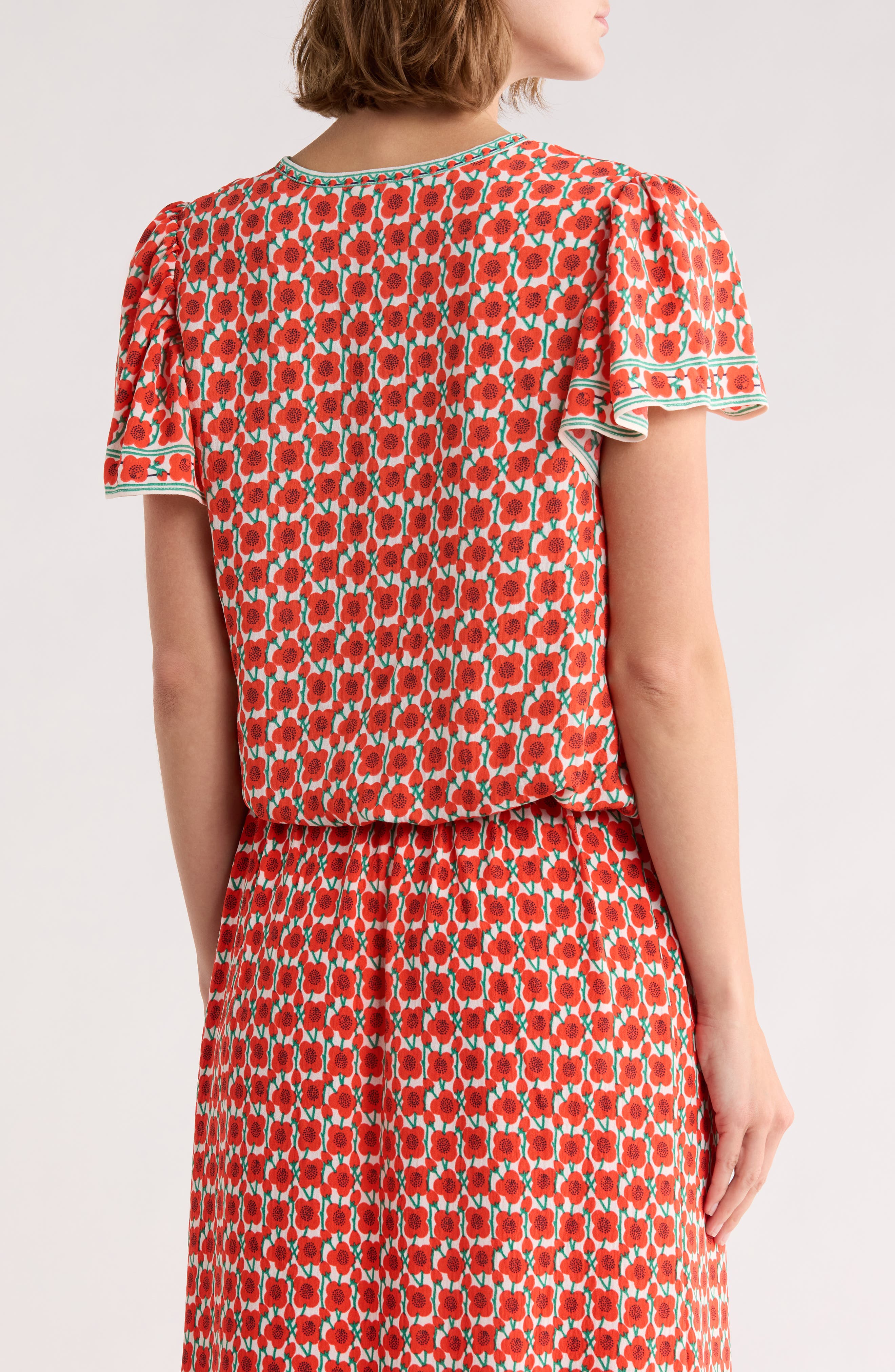 Floral Flutter Sleeve Bubble Hem Top - image 2
