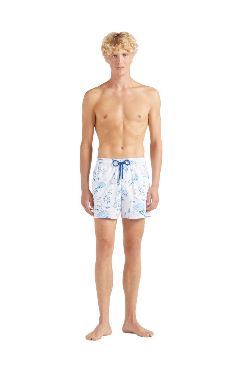 Vilebrequin Stretch Short Swim Shorts Medusa and Shells, Alternate, color, White