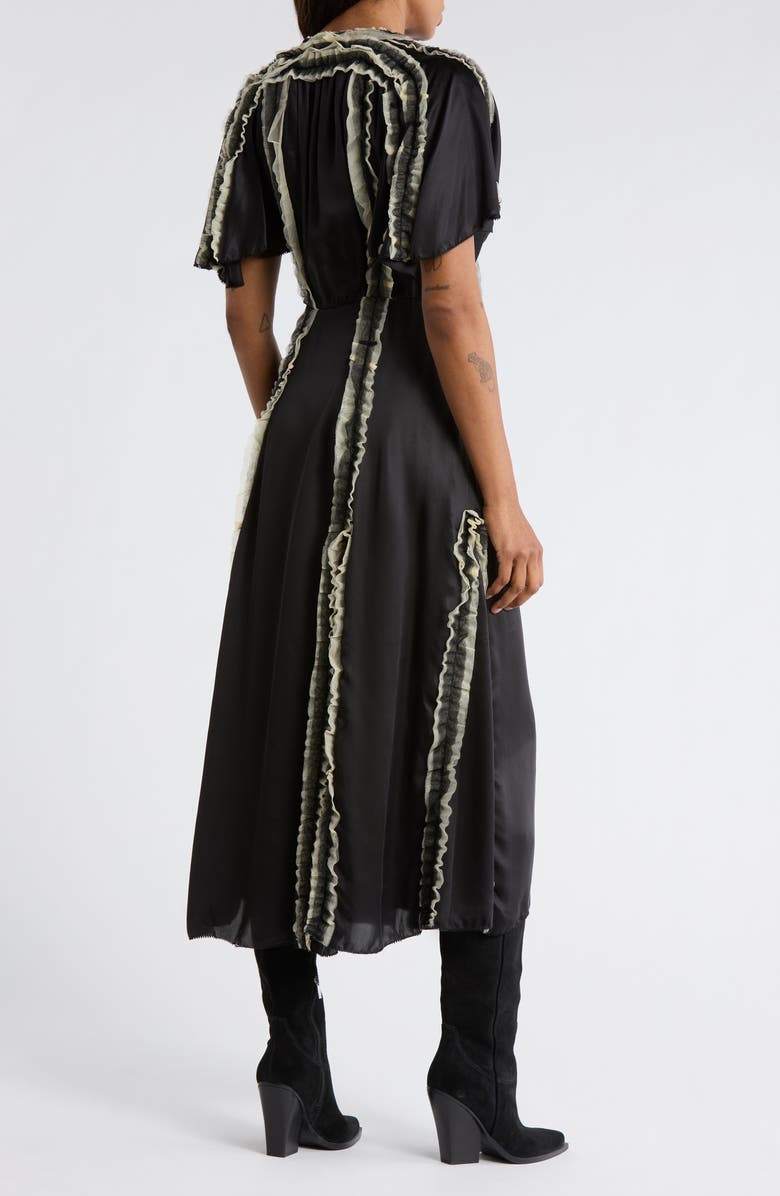 THE GREAT. The Dancehall Short Sleeve Maxi Dress, Alternate, color, Black W/ Cream