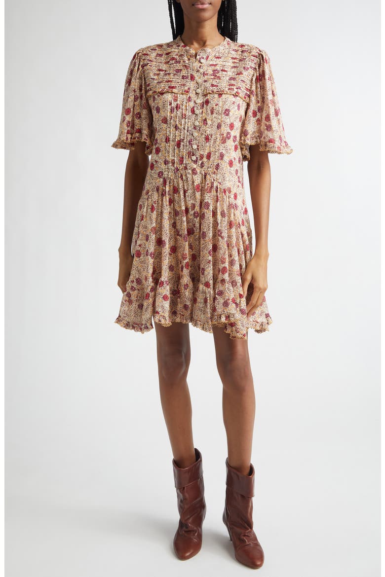 Daynia Floral Cotton Blend Dress, Main, color, ECRU/ RASPBERRY