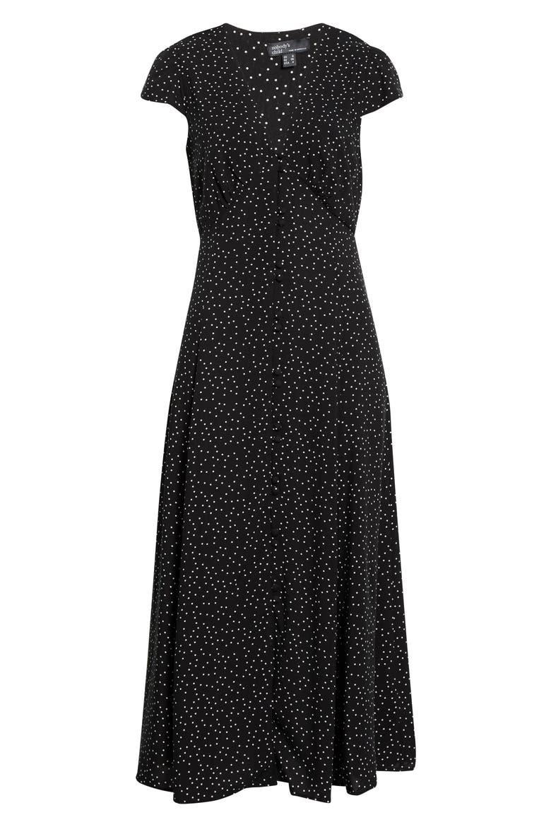 Avery Polka Dot Midi Dress, Main, color, BLACK