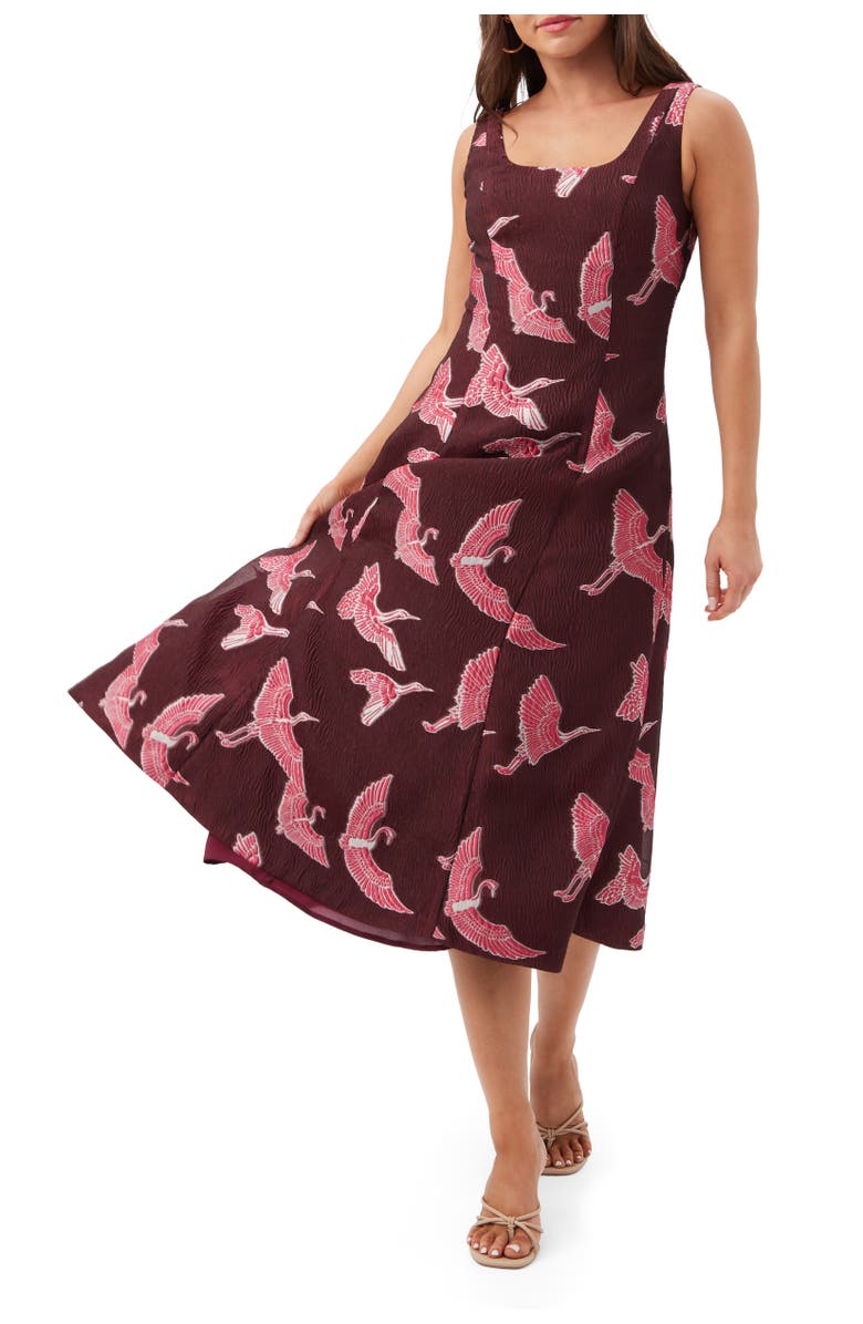 Trina Turk Valor Crane Midi Dress, Alternate, color, Kanpai Wine Multi