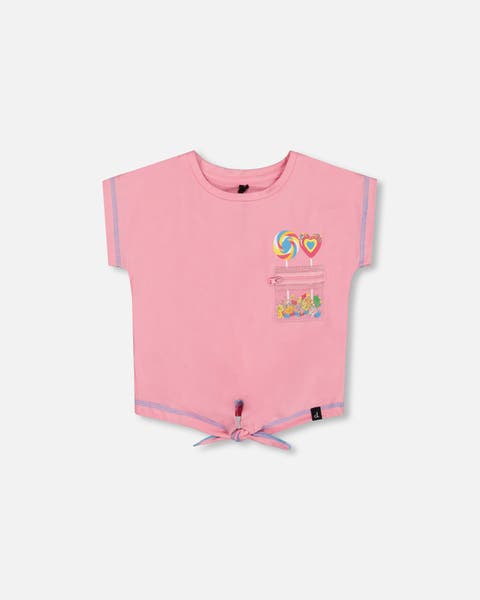 Deux Par Deux Organic Cotton Tee - Pink Candy Print and Knot