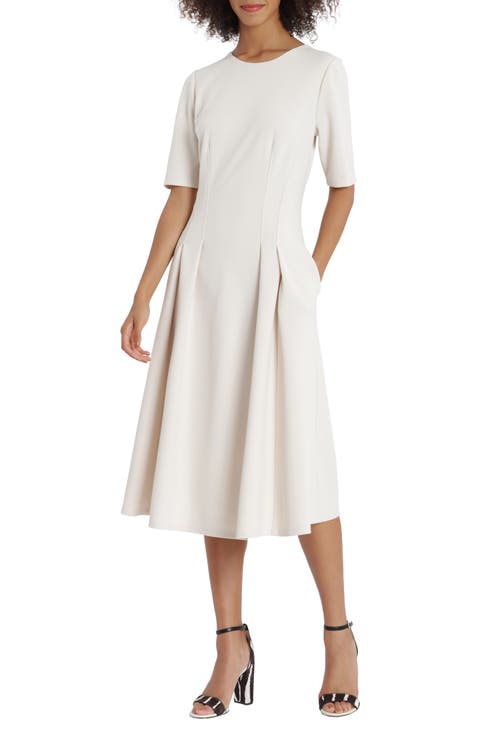 Double Pleat A-Line Midi Dress