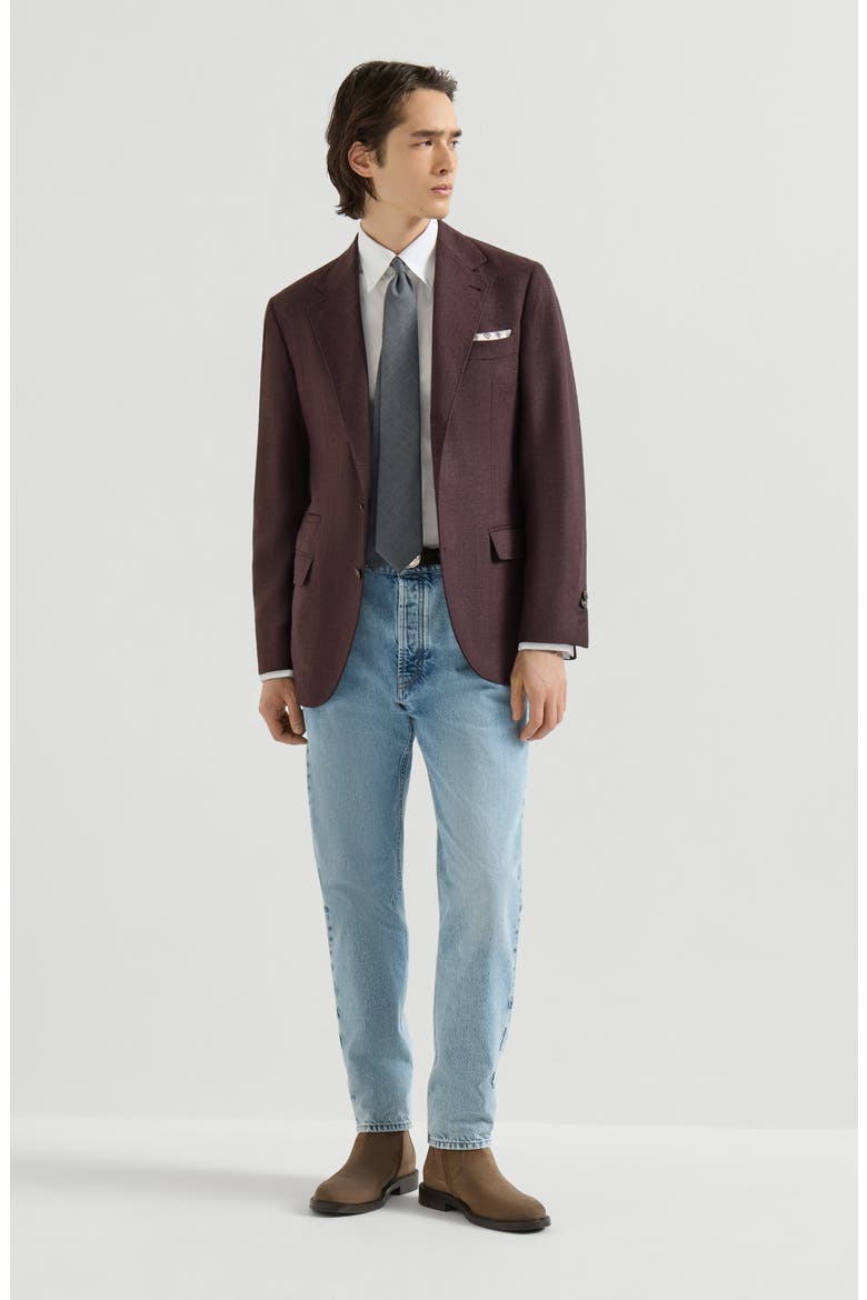 Mouliné virgin wool twill deconstructed blazer, Alternate, color, Blueberry