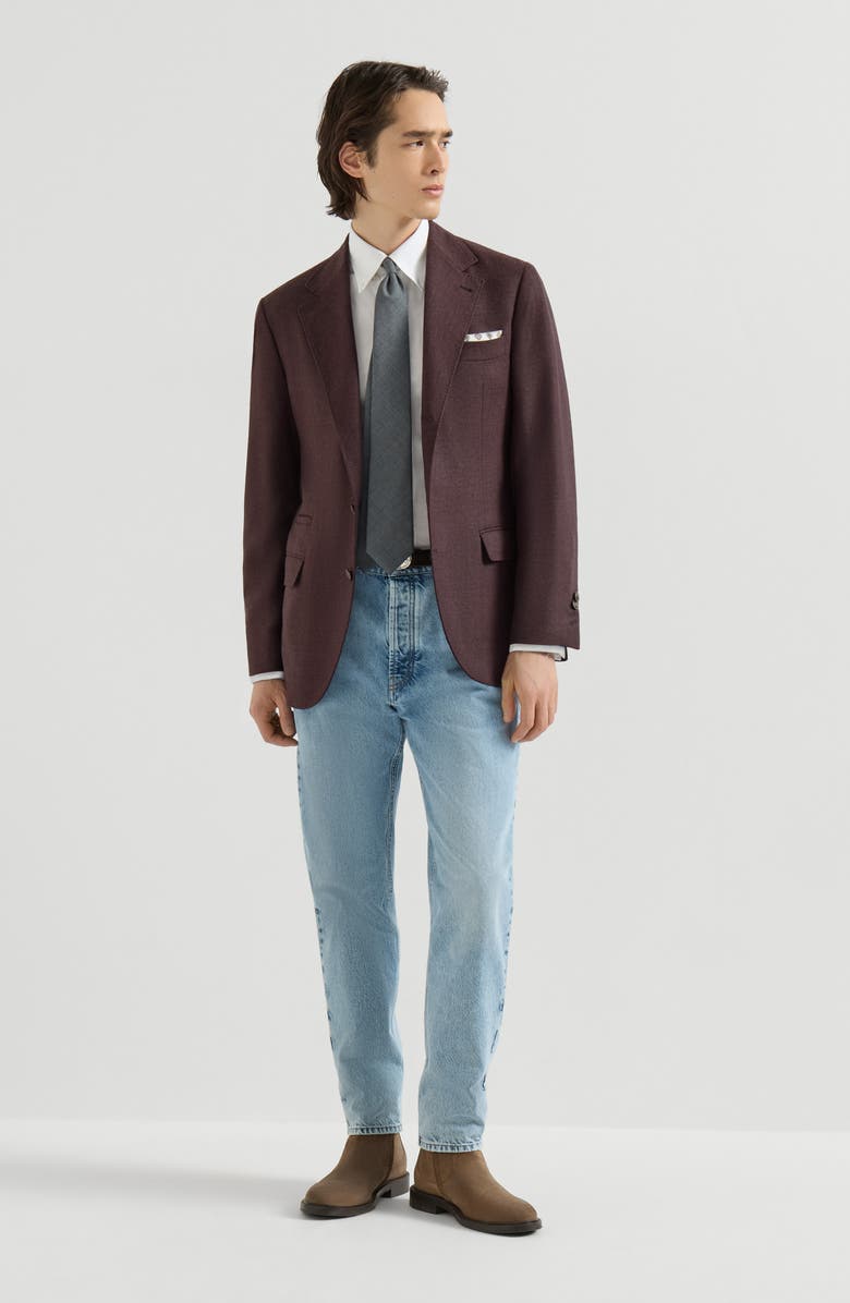 Brunello Cucinelli Mouliné virgin wool twill deconstructed blazer, Alternate, color, Blueberry