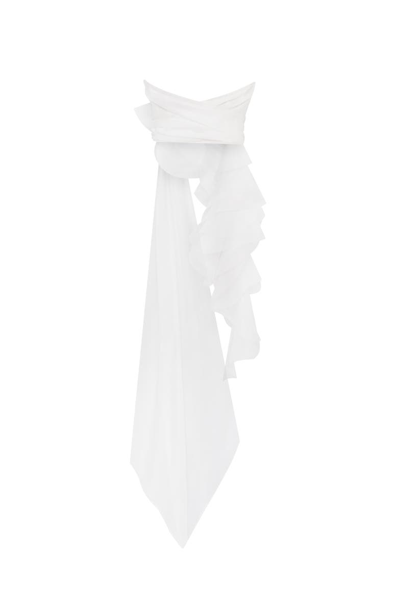 Off-Shoulder Organza Formal Occasion Blouse with Ruffles, Alternate, color, White