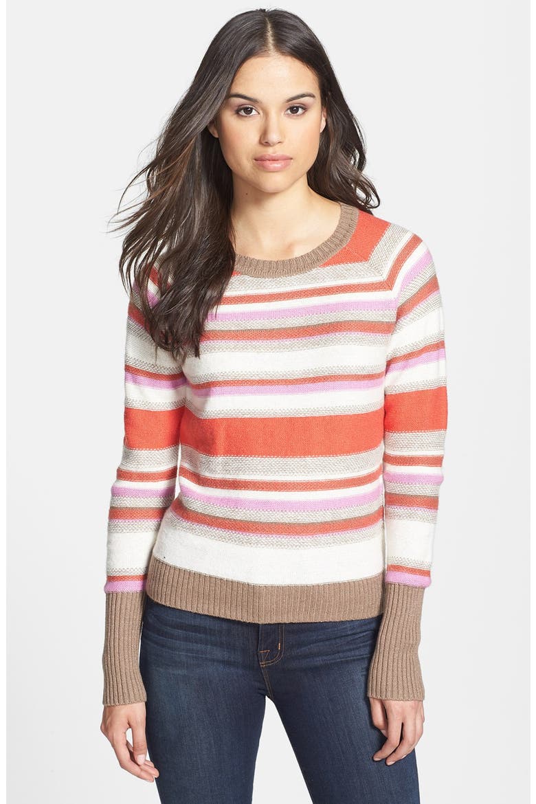 Open Crewneck Sweater, Main, color, RED PAPRIKA STRIPE