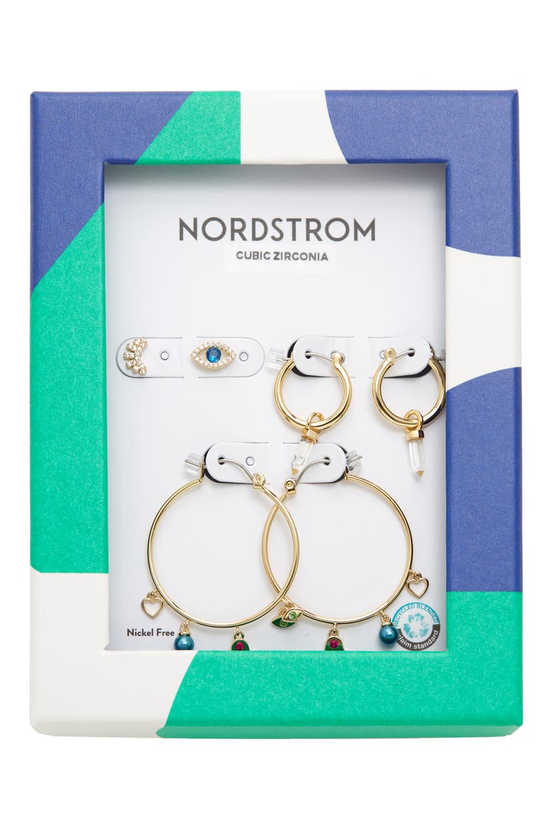 Good Luck Set of 3 Earrings, Alternate, color, MULTI- GOLD