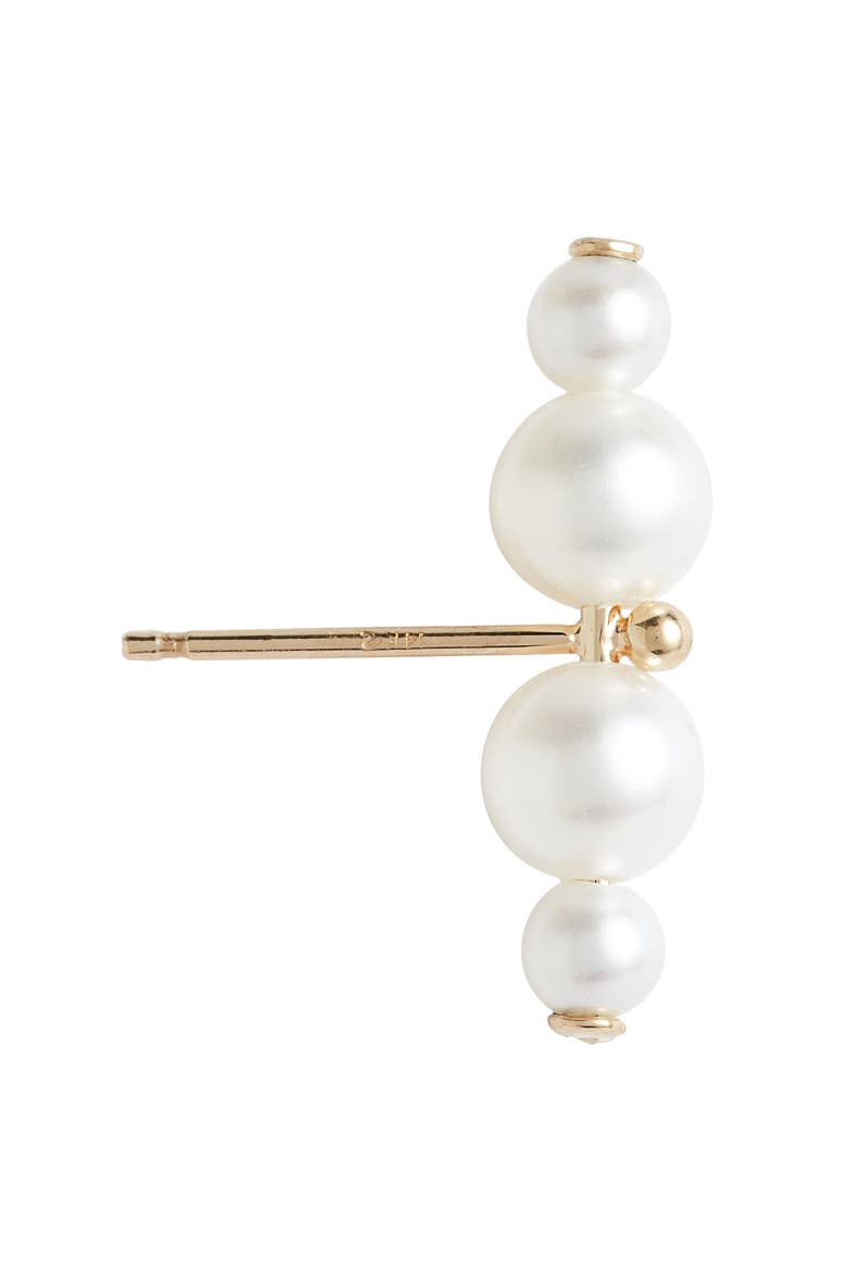 Duo Cultured Pearl Bar Stud Earrings, Alternate, color, GOLD