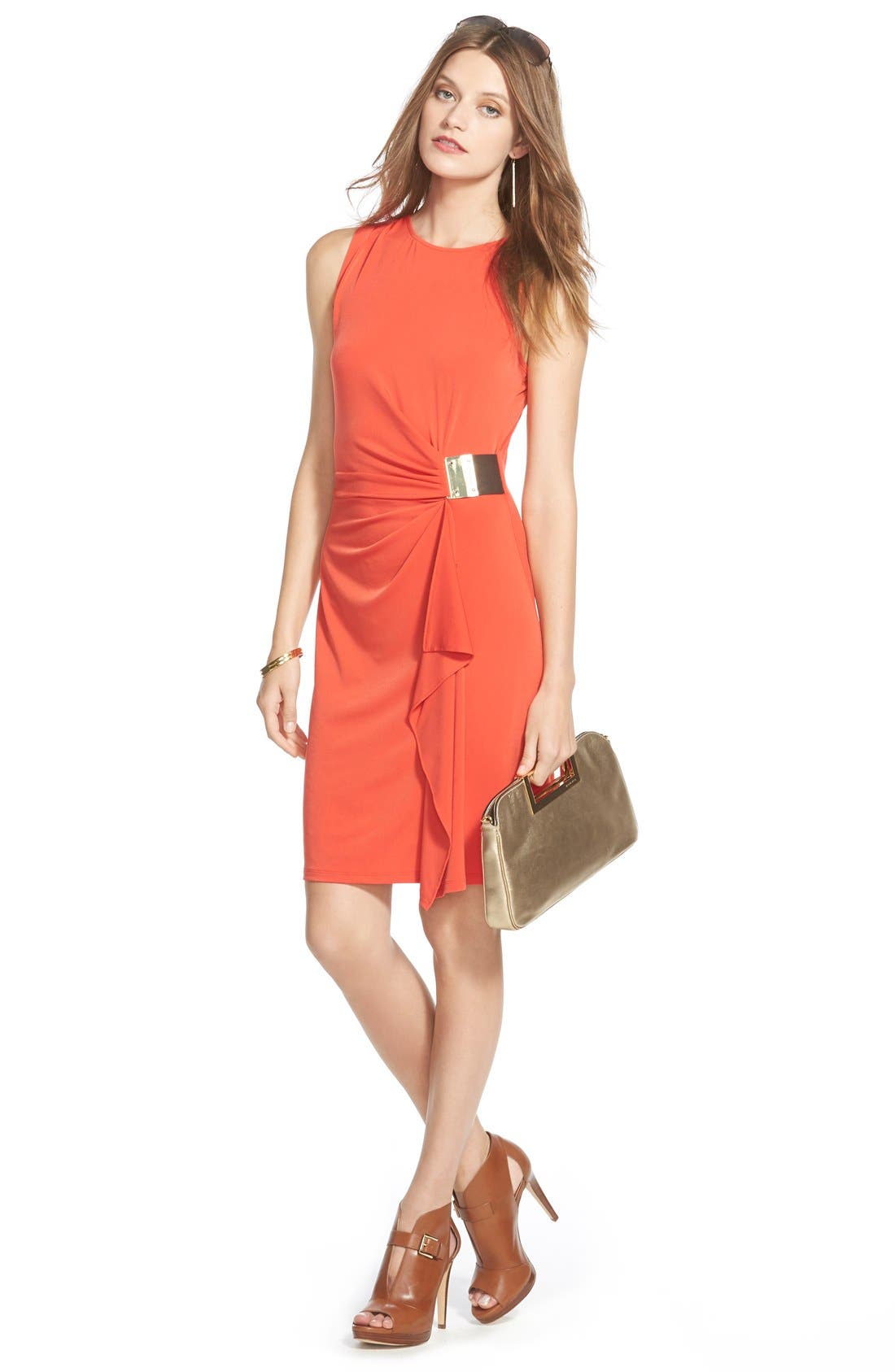 Leather Clutch, Alternate, color, PALE GOLD